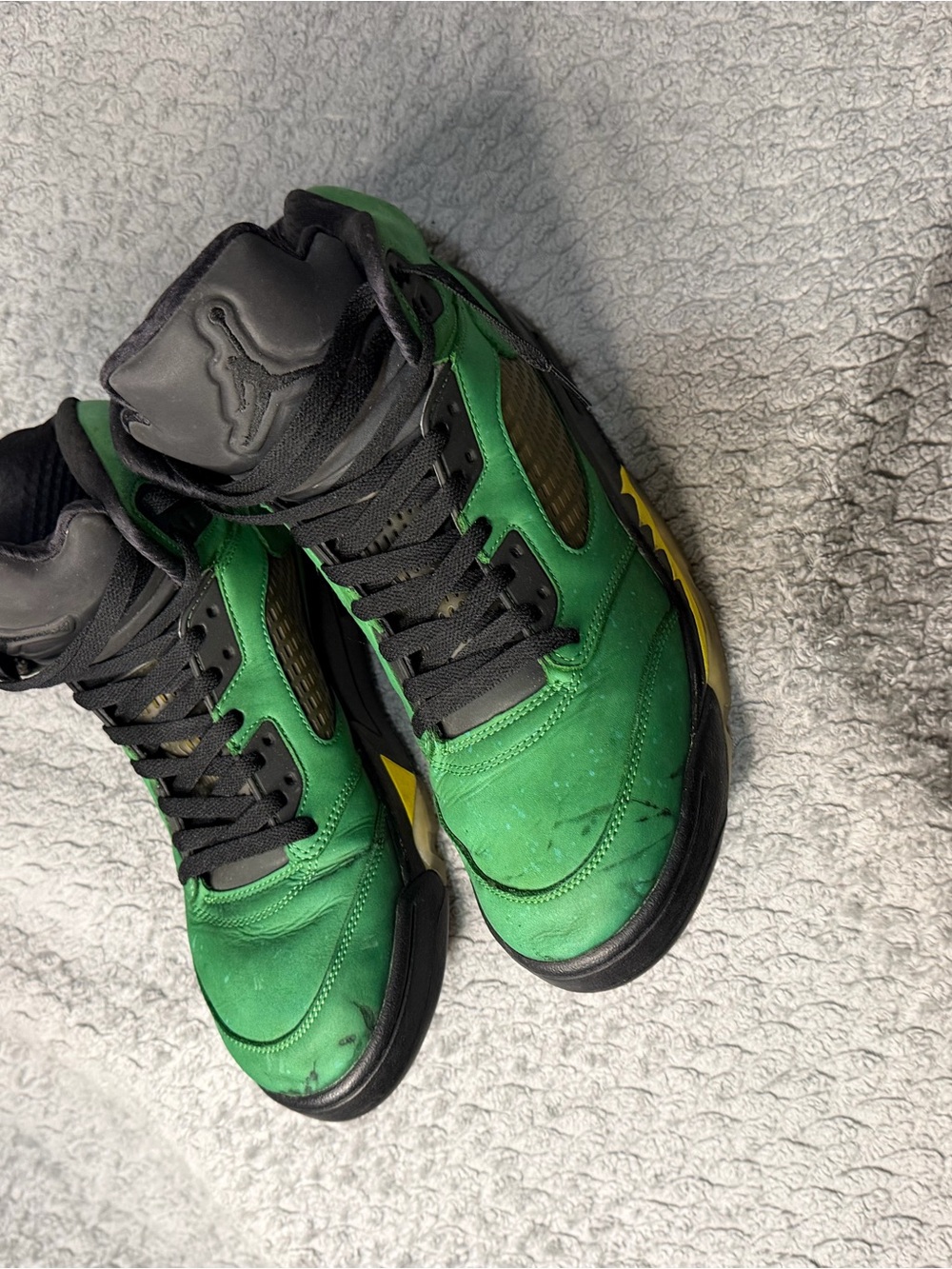 Jordan High-Top Sneakers in Green and Black with Yellow Accents